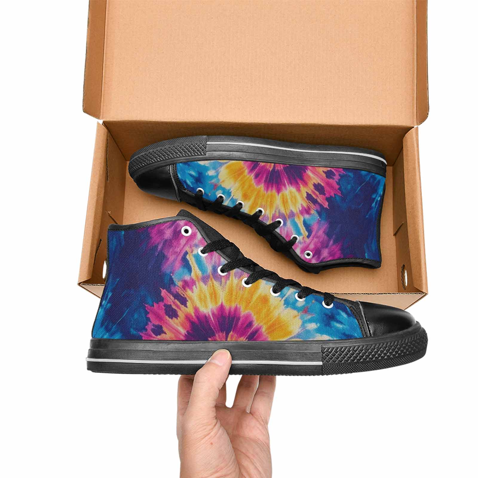 MEN'S Tie Dye Swirl High Top Canvas Cottagecore Custom Sneakers