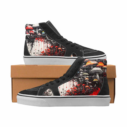 WOMEN'S Mushrooms Black & Red Ink High Top Canvas One Of A Kind Aesthetic Limited Edition Sneakers