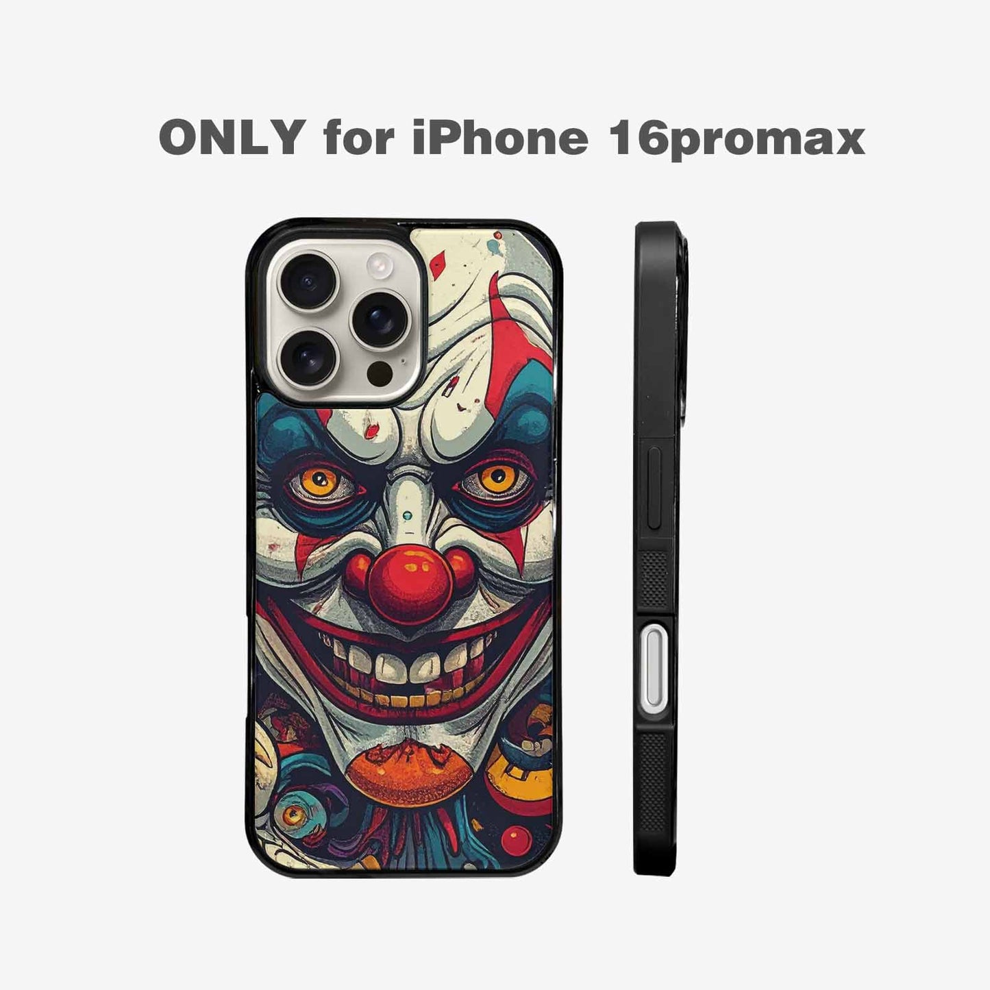 iPhone 16 Pro Max Case — Evil Circus Heads Faces Overlapping Patterns, Custom Art Phone Cover
