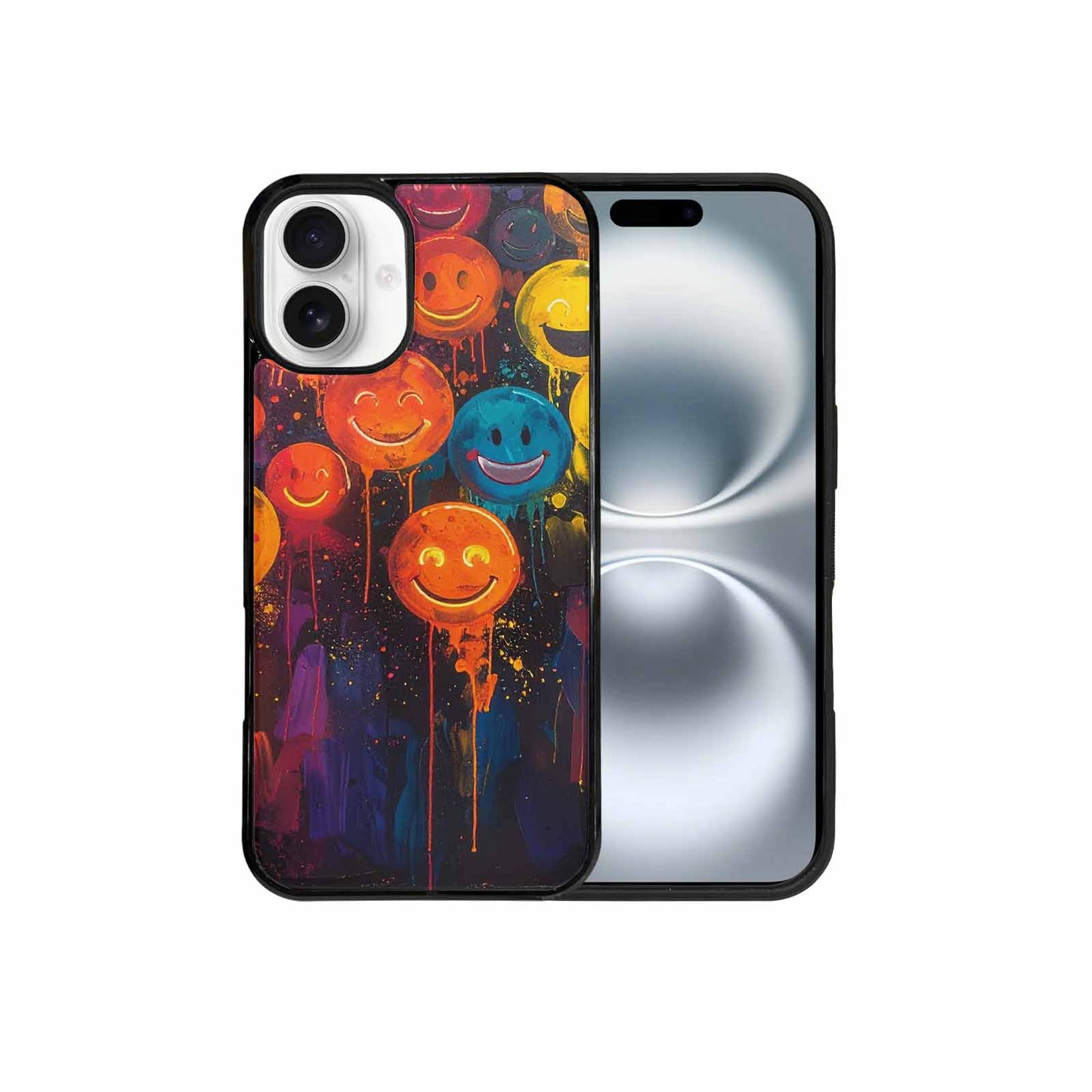 iPhone 16 Plus Case — Smiley Faces Glow Smiley Faces Pattern, Personalized Phone Case