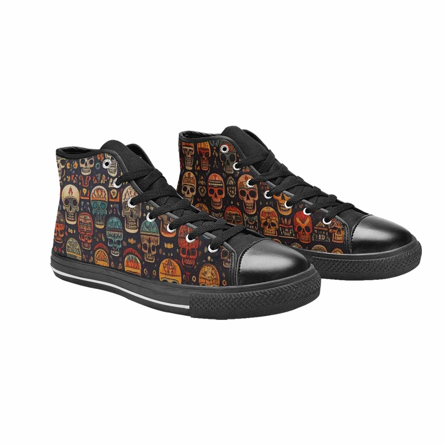 MEN'S Skulls - Tribal-Patterned- High Top Canvas Wallpaper Art Custom Shoes
