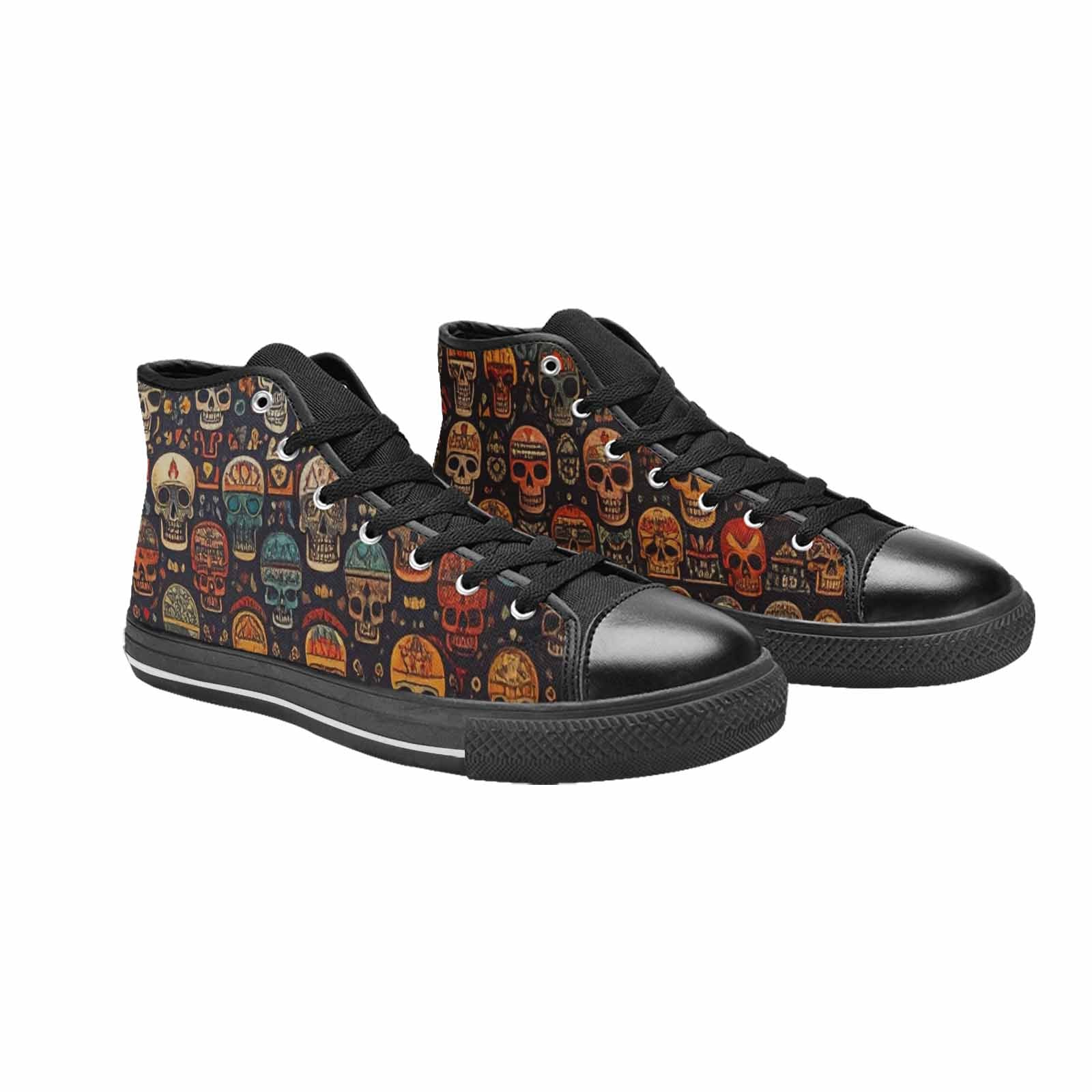 MEN'S Skulls - Tribal-Patterned- High Top Canvas Wallpaper Art Custom Shoes