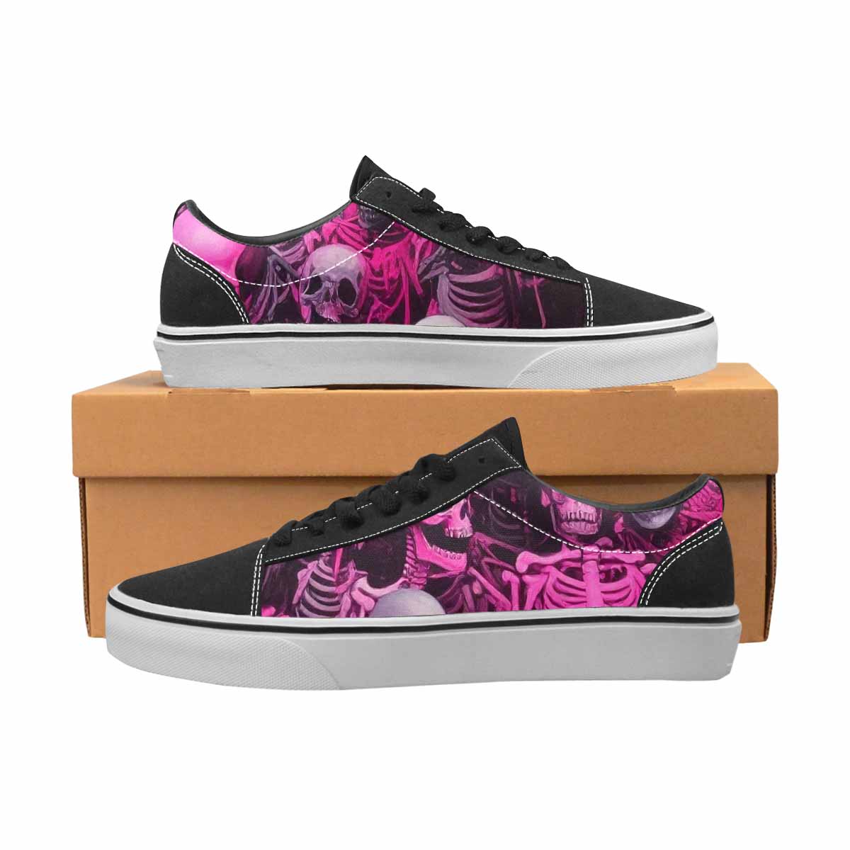 WOMEN'S Skeletons  Neon Pink Lace-Up Canvas Neon Fantasy Custom Shoes