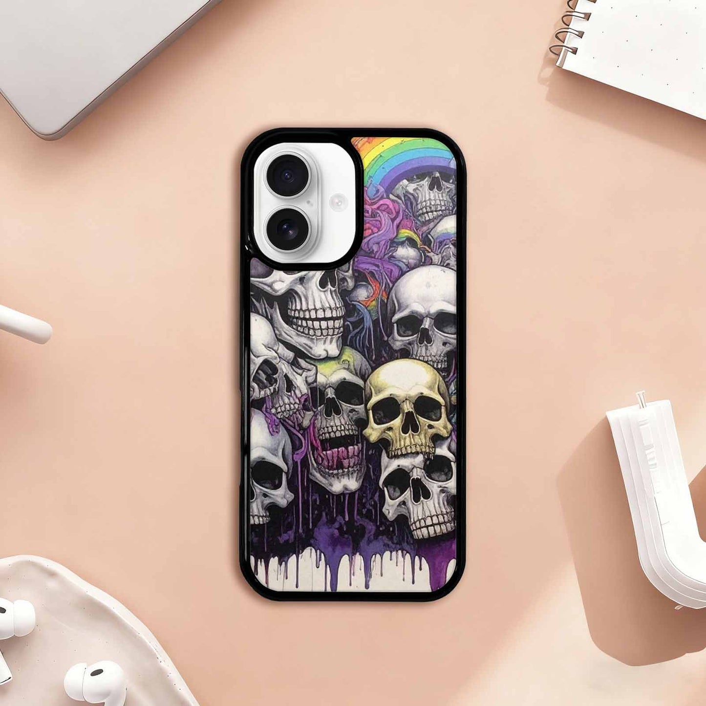 iPhone 17 Case — Black &amp; Purple Ink Gothic Skulls, Customized Protective Case