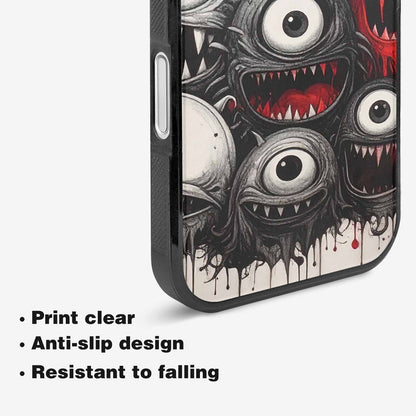 iPhone 16 Case — Multi Eye Monster Black Red Ink, Original Design Phone Case