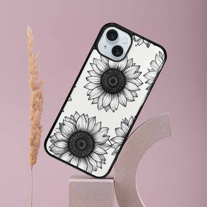 iPhone 15 Plus Case — Minimalist Line Art Sunflower, Original Design Phone Case