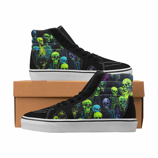 MEN'S Skulls Neon Green Glow High Top Canvas Custom Fashion Aesthetic Custom Art Shoes