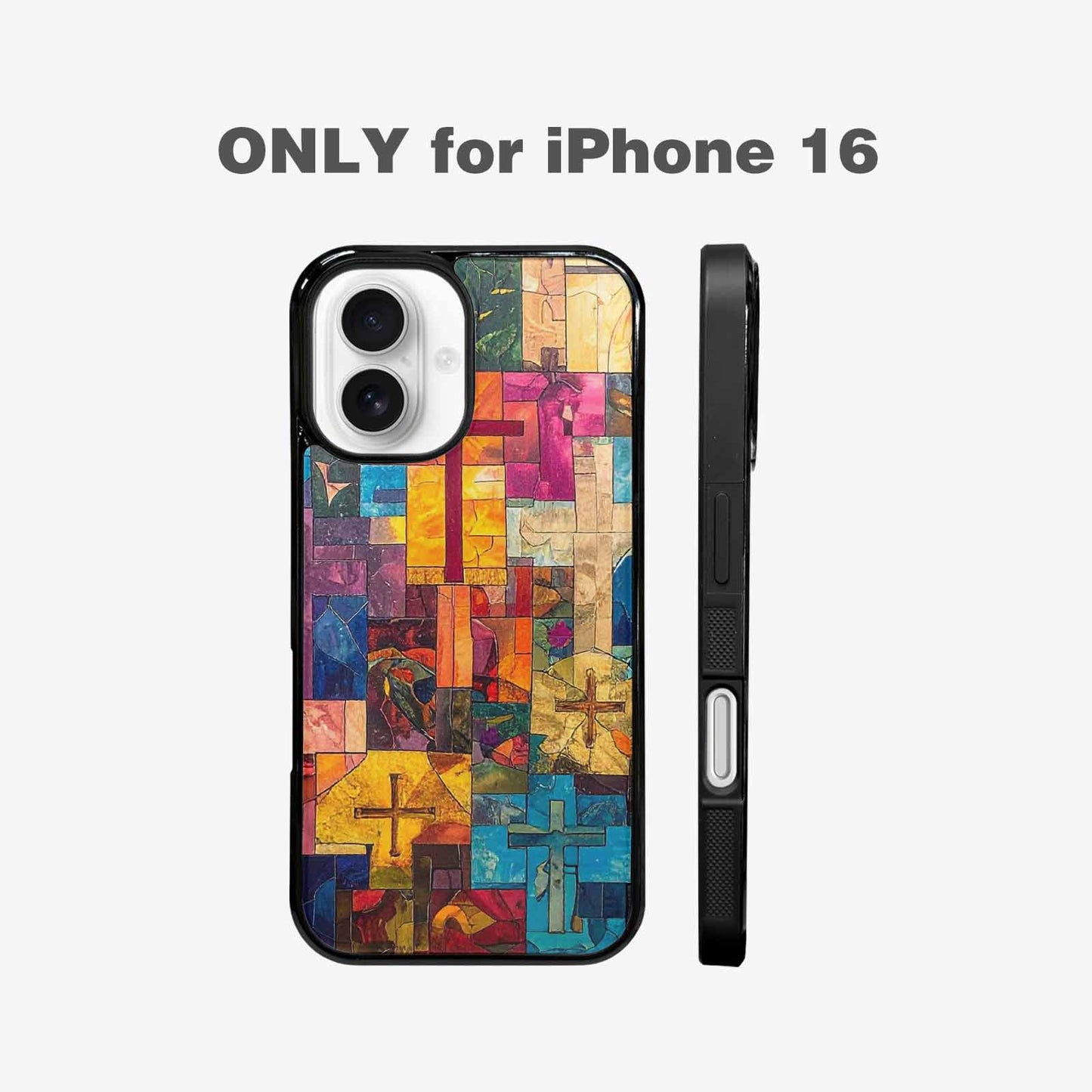 iPhone 16 Case — Faith Cross And Faith Icons Pattern, Original Design Phone Case