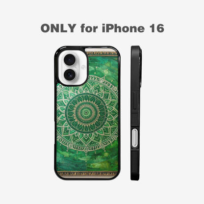 iPhone 16 Case — Green Mandala Bohemian Print Edge To, Custom Art Phone Cover