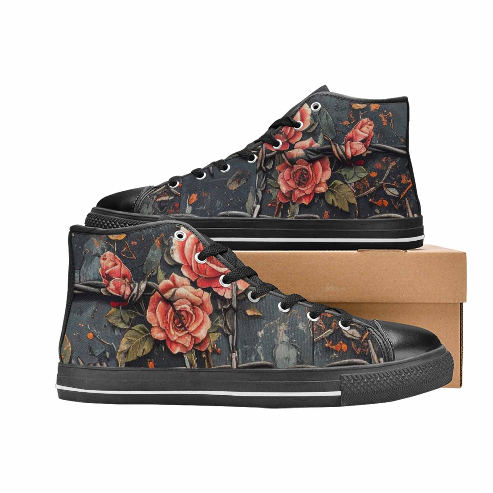 WOMEN'S Barbed Wire Chain High Top Canvas Vivid Custom Sneakers