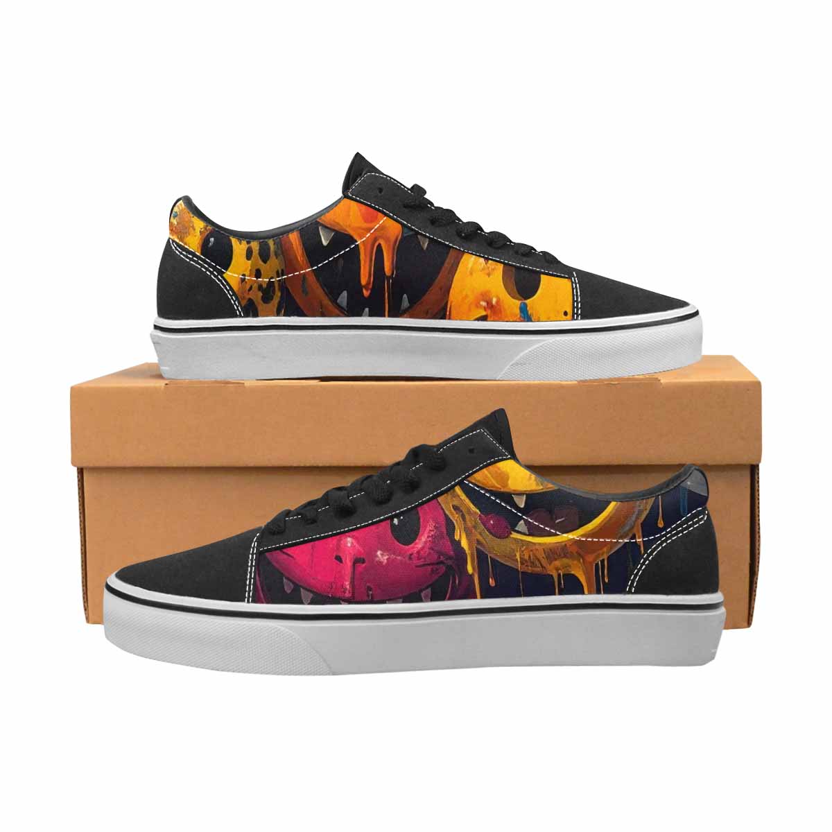 WOMEN'S Smiley Faces Lace-Up Canvas Melting Art Custom Sneakers
