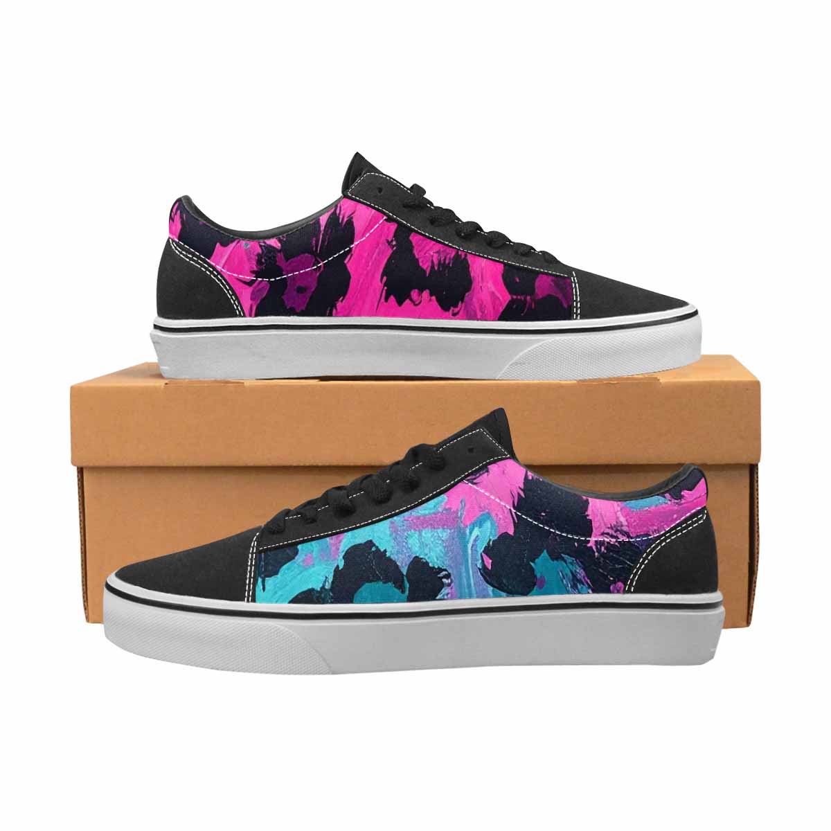 MEN'S Leopard Neon Pink Teal Airbrush Canvas Lace-Up Wallpaper Art Custom Sneakers