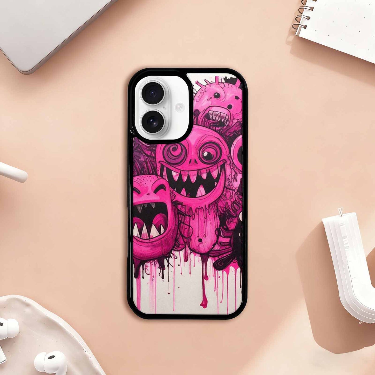 iPhone 17 Case — Black &amp; Pink Ink Cartoon Cute, Personalized Phone Case