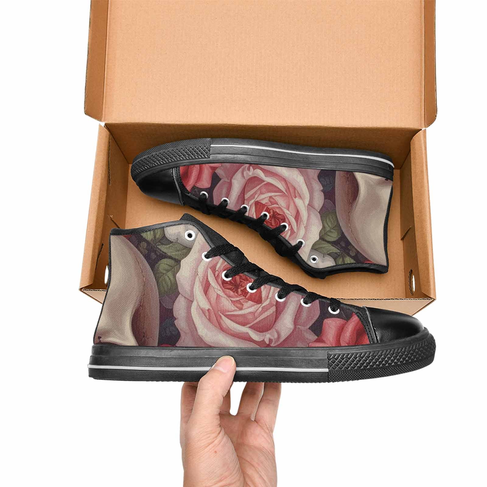 WOMEN'S Skulls Roses Soft Airbrush High Top Canvas Vibrant Chaos Custom Shoes