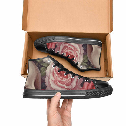 WOMEN'S Skulls Roses Soft Airbrush High Top Canvas Vibrant Chaos Custom Shoes