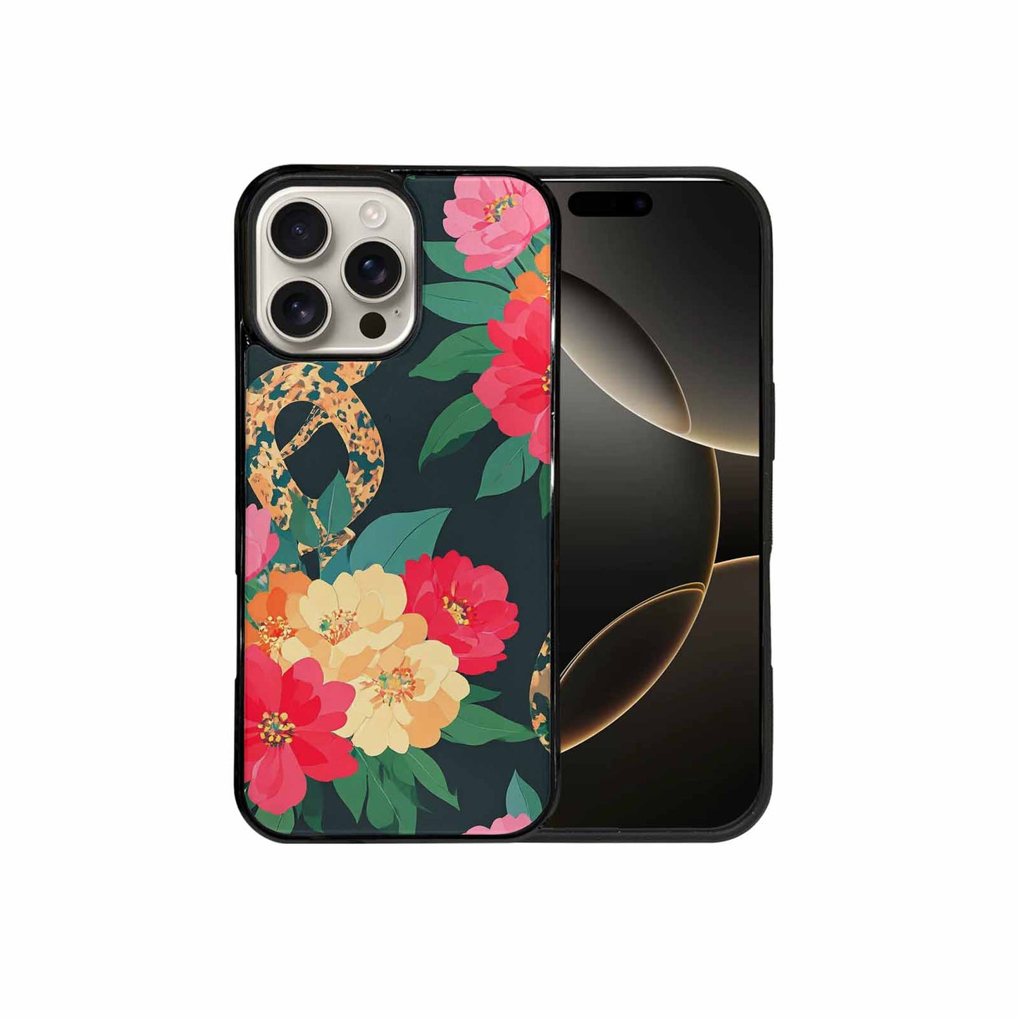 iPhone 16 Pro Max Case — Floral Snake Print, Custom Designed Case Cover