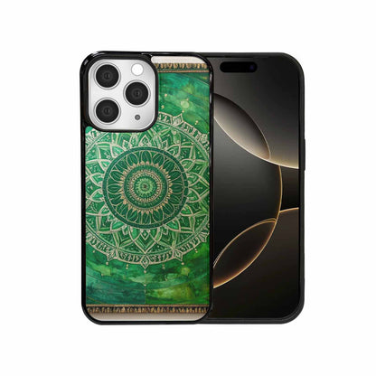 iPhone 15 Pro Max Case — Green Mandala Bohemian Print Edge To, Original Design Phone Case
