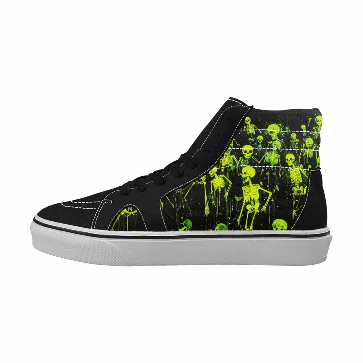 MEN'S Skeletons × Neon Green High Top Canvas Kaleidoscope Sneakers