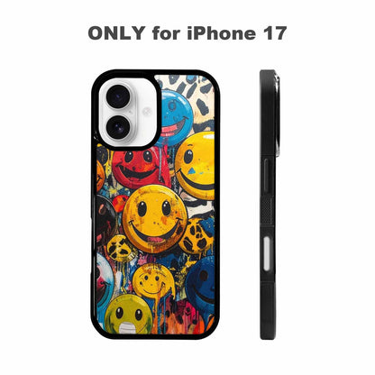 iPhone 17 Case — Smiley Faces Pattern Hundreds Original Art, Custom Art Phone Cover