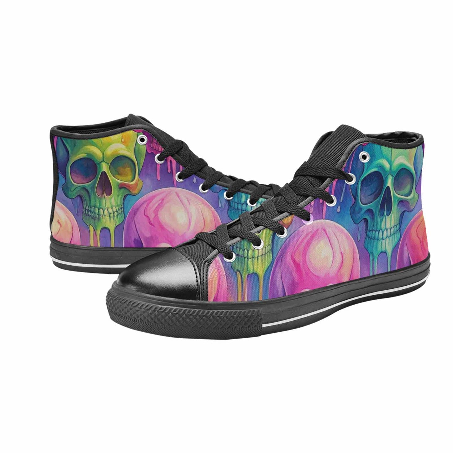 MEN'S Candy Color Dripping Skulls High Top Canvas Wallpaper Art Custom Sneakers
