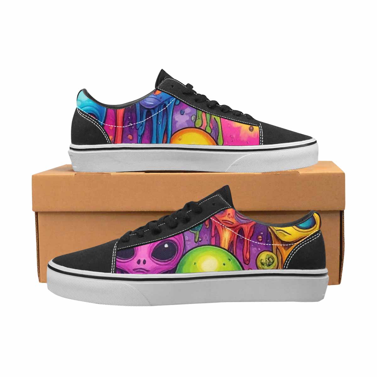 WOMEN'S Melting Aliens Lace-Up Canvas Vibrant Chaos Custom Sneakers