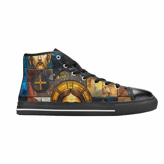 WOMEN'S Jesus Face Small High Top Canvas Grunge Sneakers