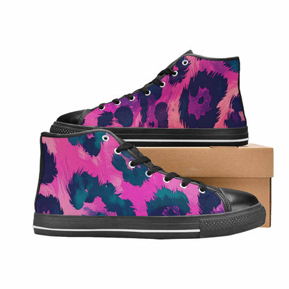 WOMEN'S Leopard Neon Pink Teal Airbrush High Top Canvas Dark Academia Shoes