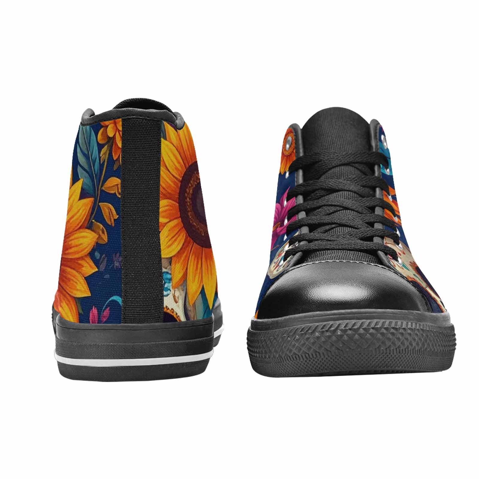 WOMEN'S Sunflower Skulls Print High Top Canvas Wallpaper Art Custom Sneakers
