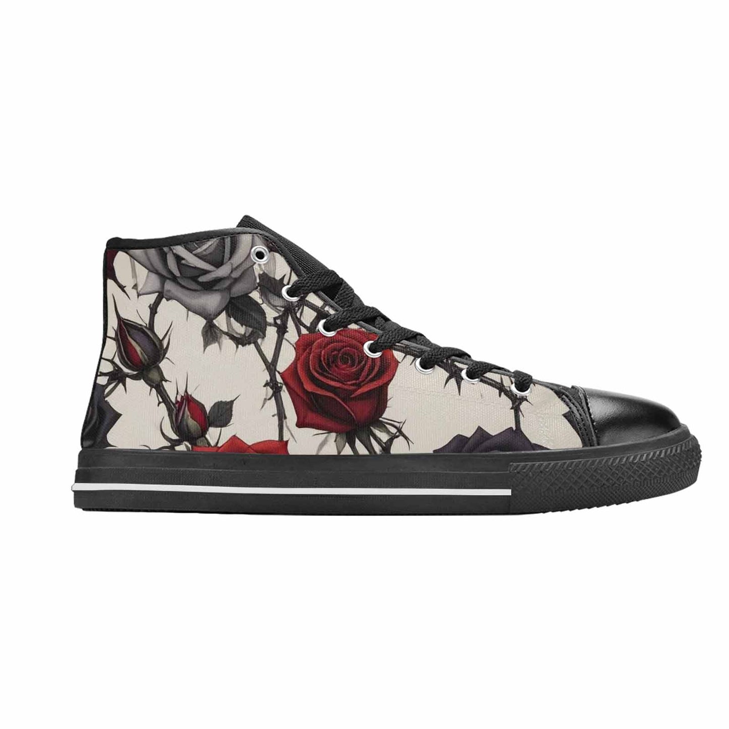 MEN'S Black Gothic Rose High Top Canvas Neon Fantasy Shoes