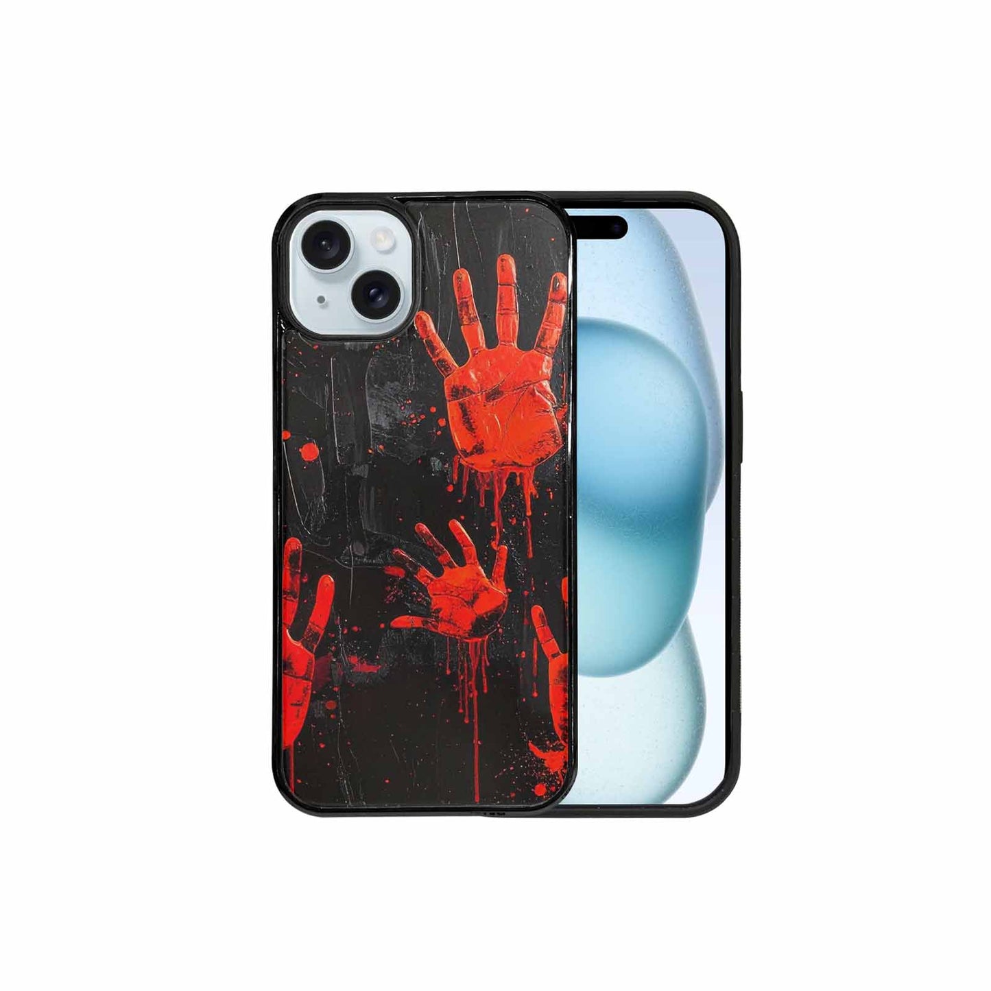 iPhone 15 Plus Case — Splatter Paint Art Hand Prints Black, Custom Print Case Cover