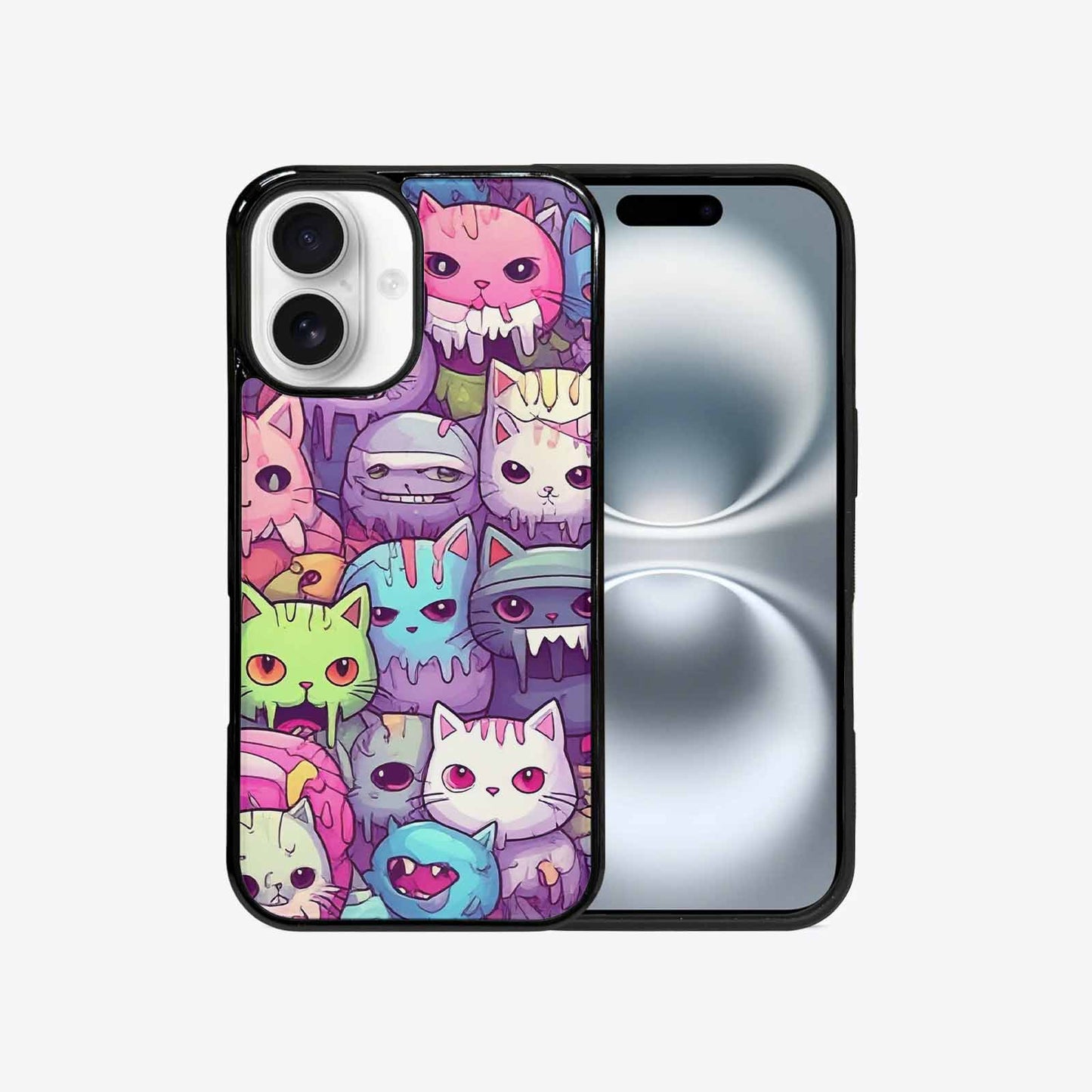 iPhone 16 Case — Pastel Gore Cat Character Pattern Hundreds, Original Design Phone Case