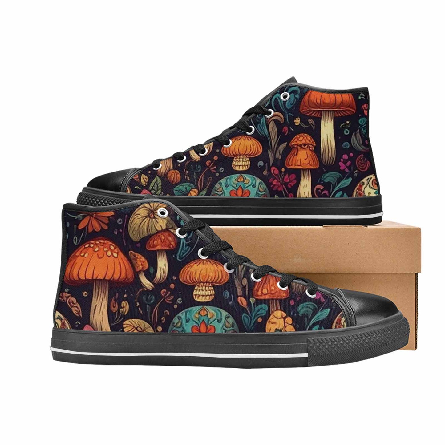 MEN'S Mushrooms And Skulls High Top Canvas Wallpaper Art Custom Shoes