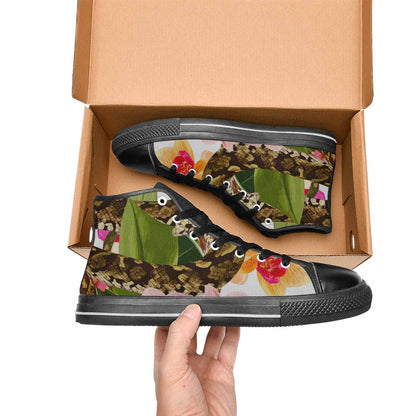 MEN'S Floral Snake Print High Top Canvas Cottagecore Custom Shoes