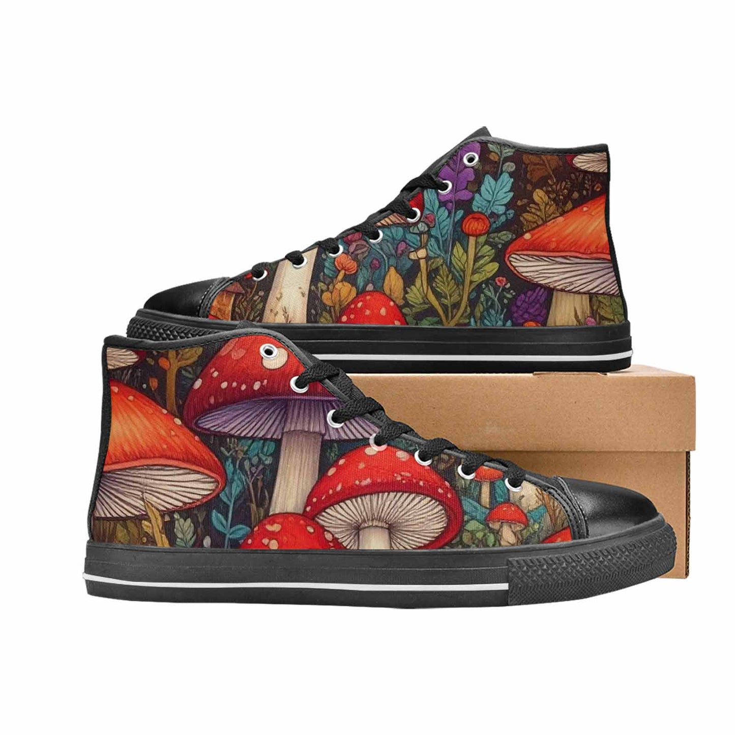MEN'S Mushroom High Top Canvas Neon Fantasy Custom Sneakers