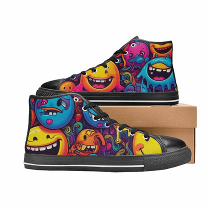 MEN'S Yellow Smiley Face High Top Canvas Dark Academia Shoes