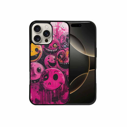 iPhone 16 Pro Max Case — Melting Moon Smiley Black Pink Ink, Custom Phone Case