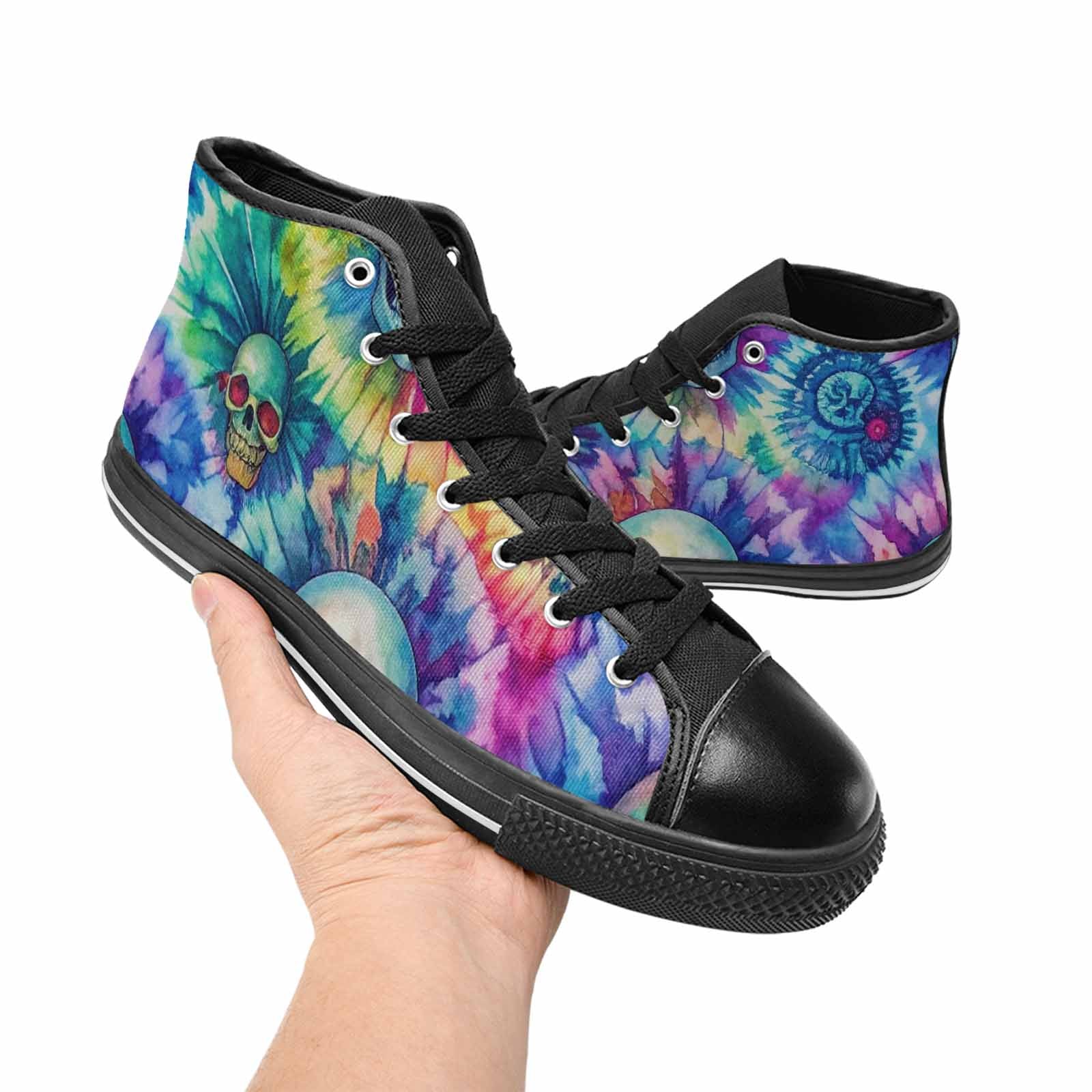WOMEN'S Tie Dye Skulls Print High Top Canvas Neon Fantasy Custom Sneakers