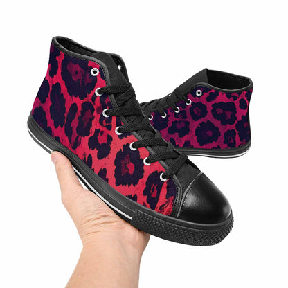 WOMEN'S Leopard Print Dark High Top Canvas Neon Fantasy Custom Sneakers