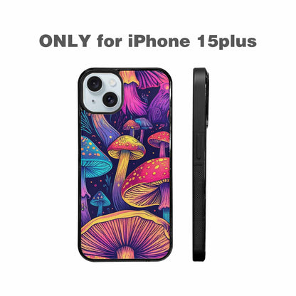 iPhone 15 Plus Case — Mushroom Psychedelic Art Seamless Pattern Vibrant, Custom Phone Case
