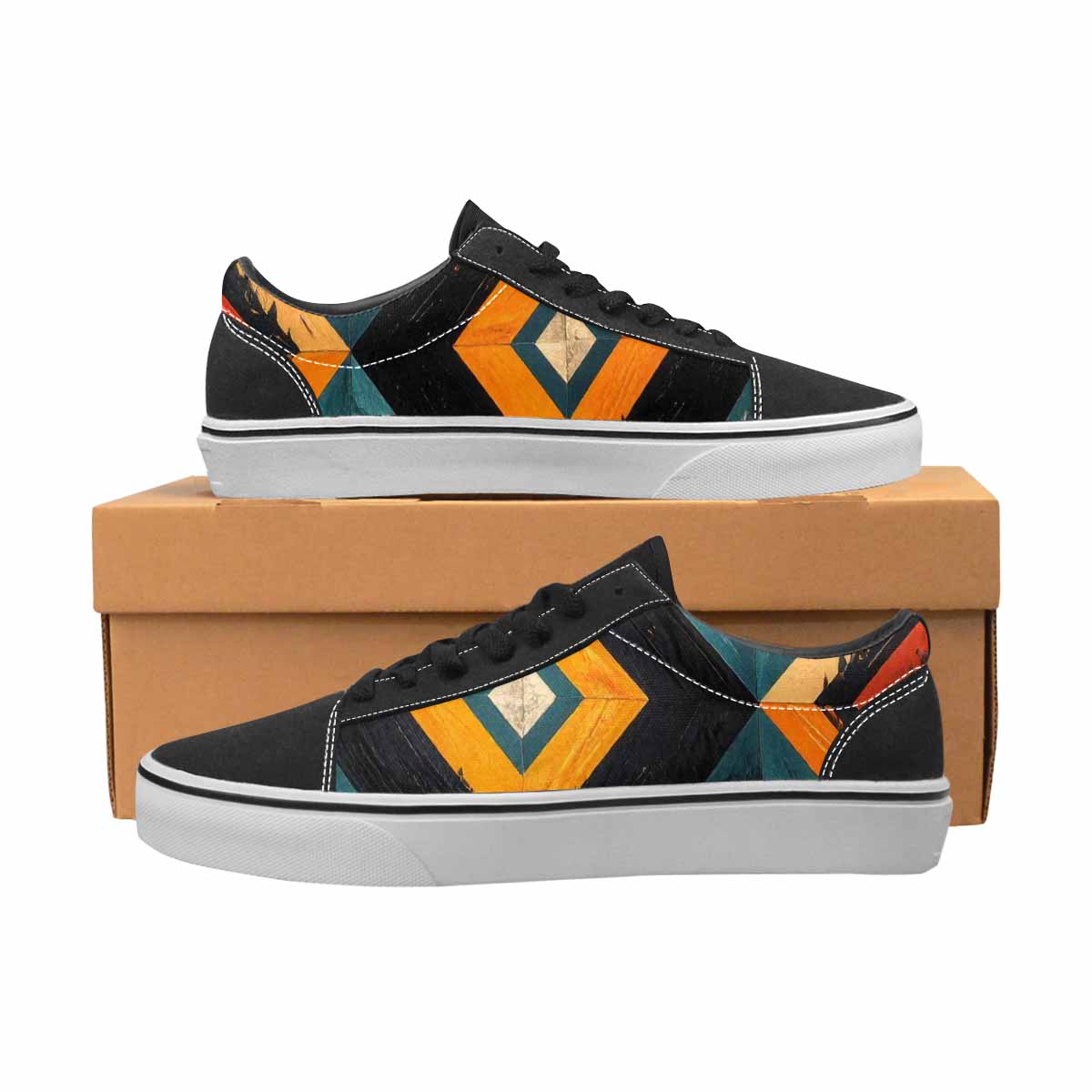WOMEN'S Southwestern Geometric Diamond Canvas Lace-Up Wallpaper Art Shoes