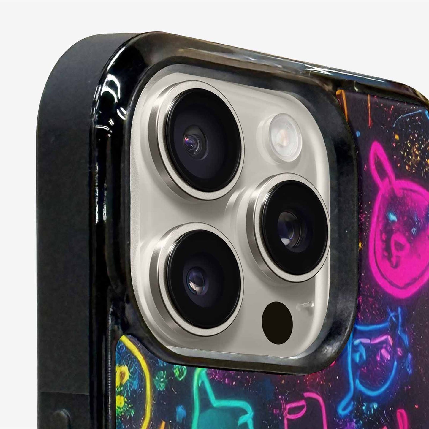 iPhone 15 Pro Max Case — Neon Glow Outline Icon Pattern Hundreds, Customized Protective Case