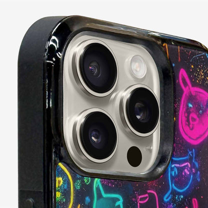 iPhone 15 Pro Max Case — Neon Glow Outline Icon Pattern Hundreds, Customized Protective Case