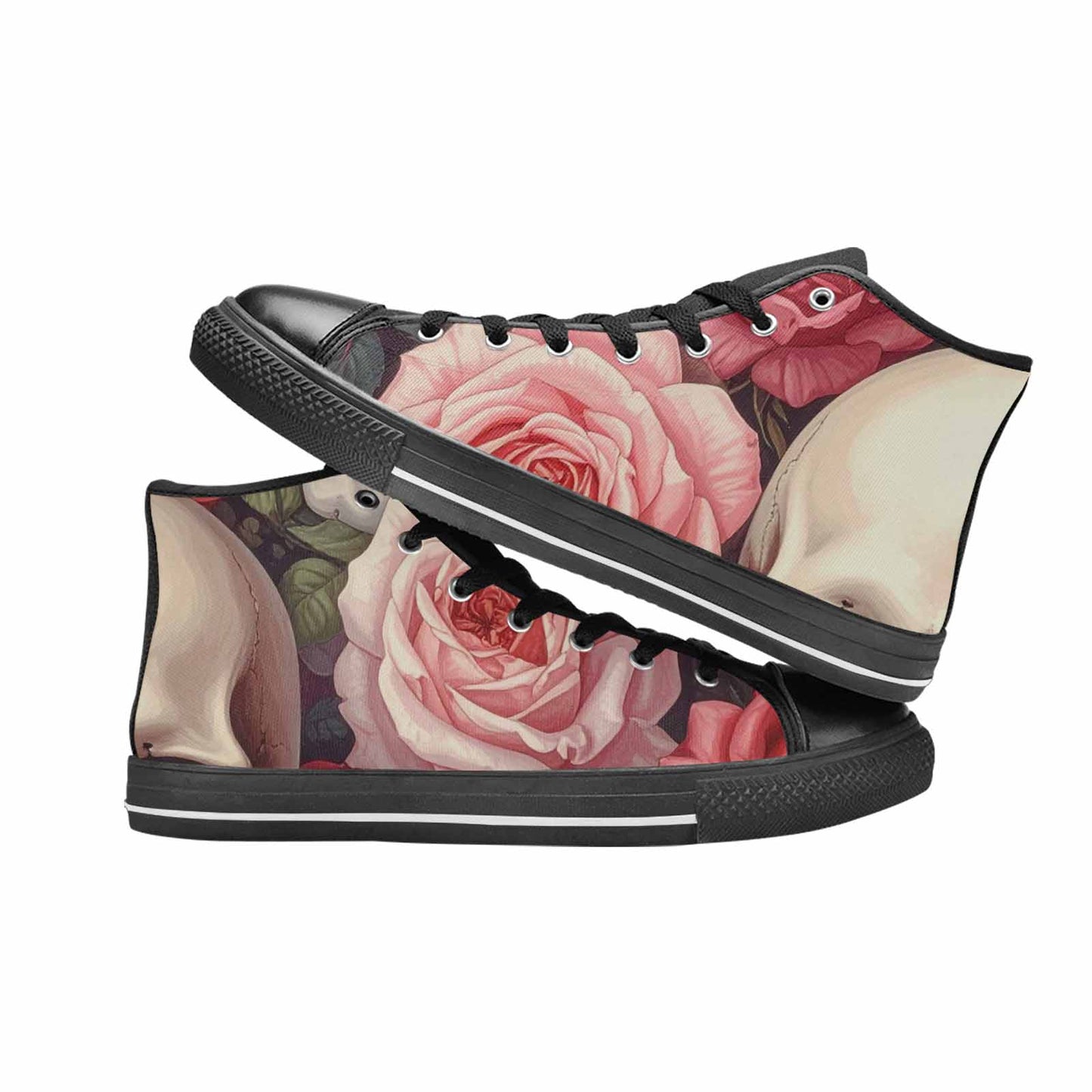 MEN'S Skulls Roses Soft Airbrush High Top Canvas Surreal Custom Sneakers