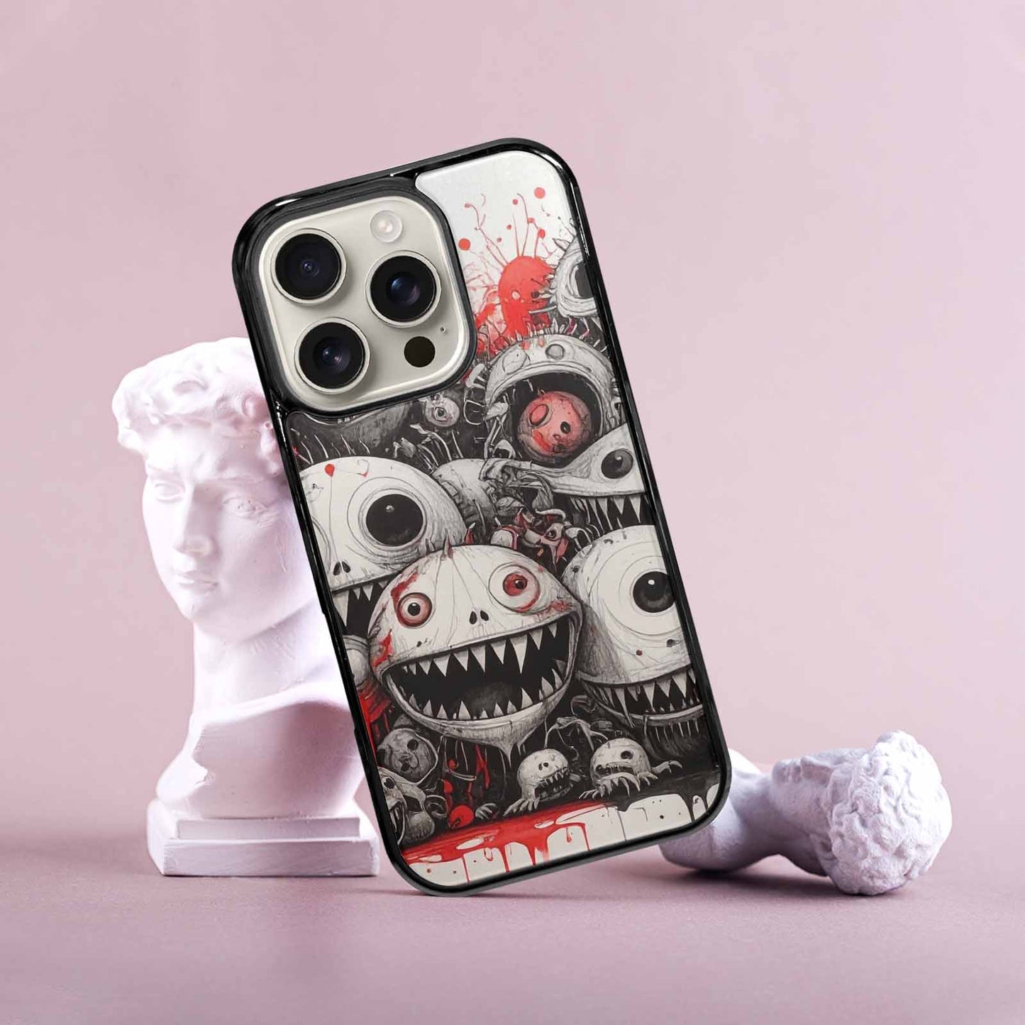 iPhone 16 Pro Case — Multi Eye Monster Black Red Ink, Custom Art Phone Cover