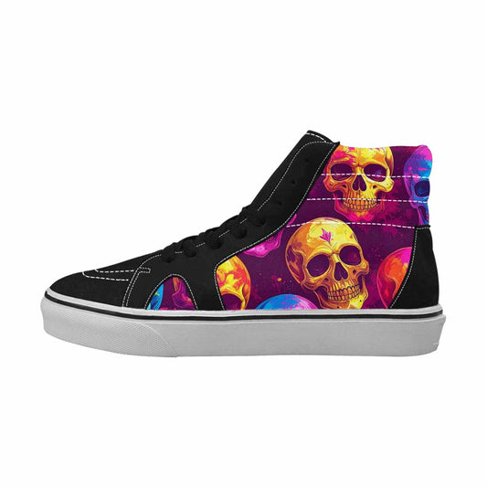 WOMEN'S Tie Dye Skulls Print High Top Canvas Vibrant Chaos Custom Shoes