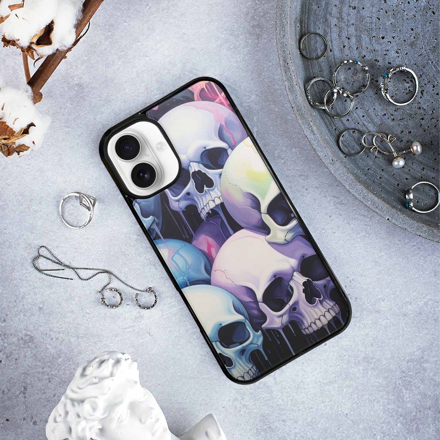 iPhone 16 Plus Case — Dark Black And White Color Tone, Custom Phone Case