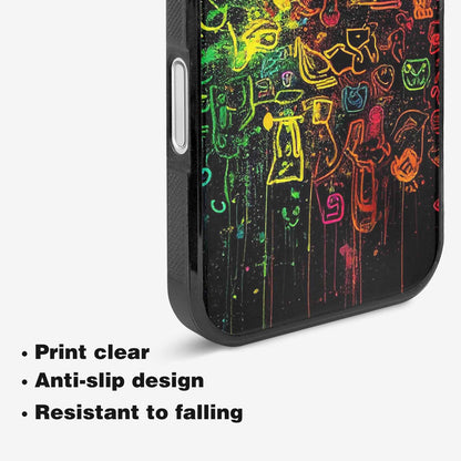 iPhone 16 Plus Case — Neon Glow Outline Icon Pattern Hundreds, Customized Protective Case