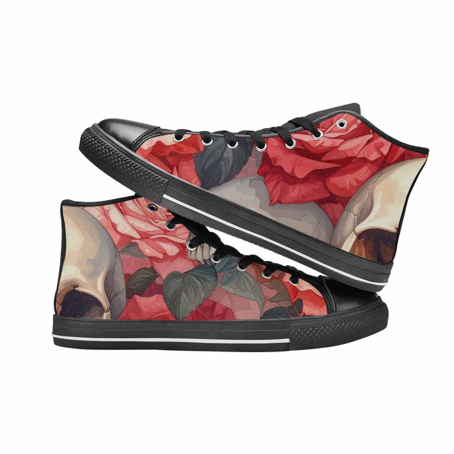 WOMEN'S Skulls Roses Soft Airbrush High Top Canvas Surreal Shoes