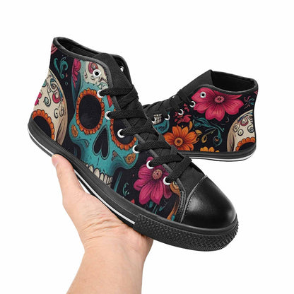 MEN'S Dia De Los Muertos Sugar Skull High Top Canvas Vibrant Chaos Custom Shoes