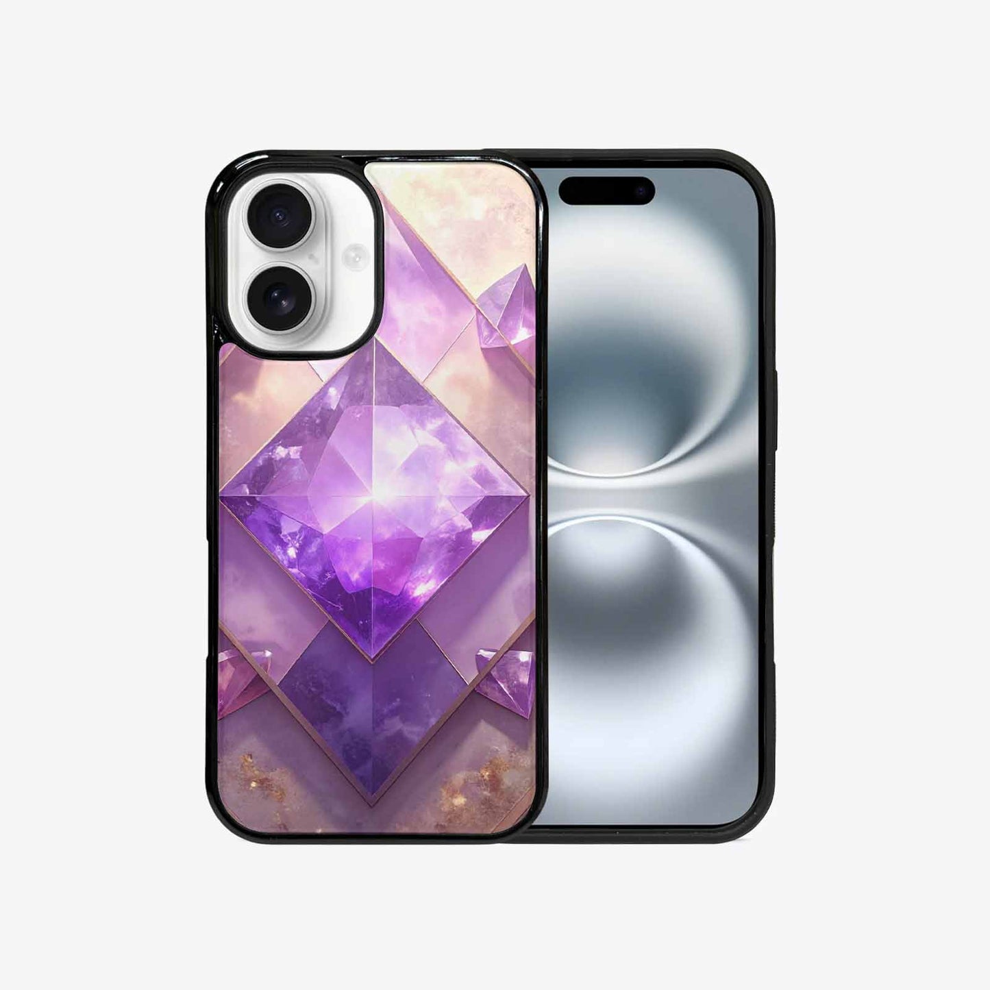 iPhone 16 Case — Amethyst Crystal Art Pattern Personalized Phone, Custom Designed Case Cover